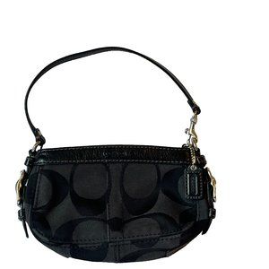 Coach Women's Small Purse with Handle Signature Design Leather - Black 5" X 8"